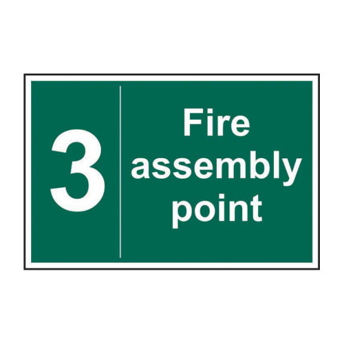'Fire Assembly Point 3' Sign, Self-Adhesive Vinyl (300mm x 200mm)