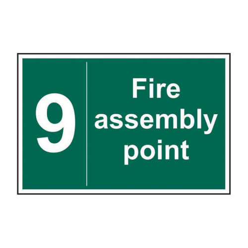 'Fire Assembly Point 9' Sign, Self-Adhesive Vinyl (300mm x 200mm)