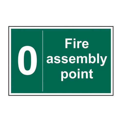 'Fire Assembly Point 0' Sign, Self-Adhesive Vinyl (600mm x 400mm)