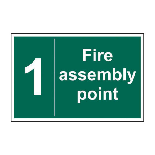 'Fire Assembly Point 1' Sign, Self-Adhesive Vinyl (600mm x 400mm)