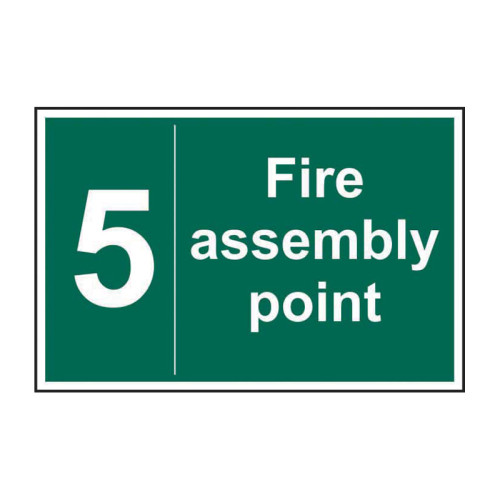 'Fire Assembly Point 5' Sign, Self-Adhesive Vinyl (600mm x 400mm)