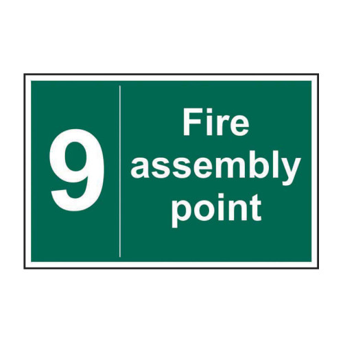 'Fire Assembly Point 9' Sign, Self-Adhesive Vinyl (600mm x 400mm)