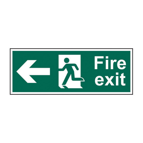 Fire exit (Man arrow left) 1.2mm Recyclable PP (400 x 150mm) Pack of 7