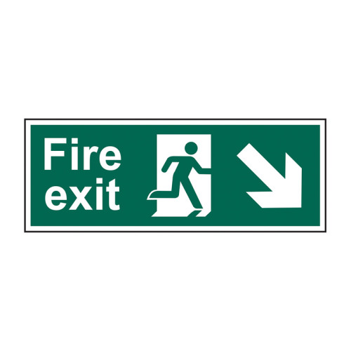 'Fire Exit (Man Arrow Down/Right)' Sign, Self-Adhesive Vinyl (600mm x 200mm)