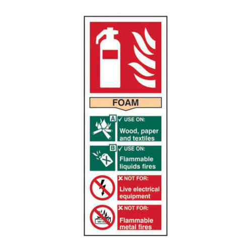 'Fire Extinguisher: Foam' Sign, Self-Adhesive Vinyl (82mm x 202mm)
