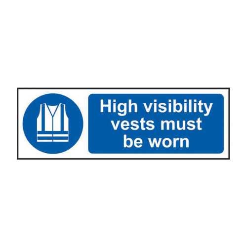 Hi-vis vests must be worn 1.2mm Recyclable PP (600 x 200mm)