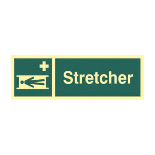 'Stretcher' Sign, 1.3mm Rigid Self Adhesive Photoluminescent (300mm x 100mm)