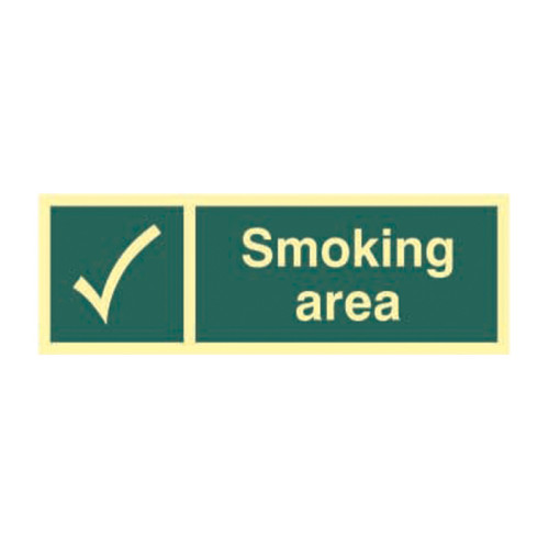 'Smoking Area' Sign, 1.3mm Rigid Self Adhesive Photoluminescent (300mm x 100mm)
