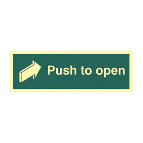 'Push To Open' Sign, 1.3mm Rigid Self Adhesive Photoluminescent (300mm x 100mm)