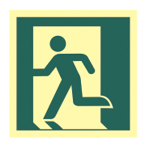 'Running Man Symbol (Left)' Sign, 1.3mm Rigid Self Adhesive Photoluminescent (150mm x 150mm)