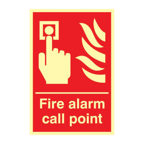 'Fire Alarm Call Point' Sign, 1.3mm Rigid Self Adhesive Photoluminescent (200mm x 300mm)