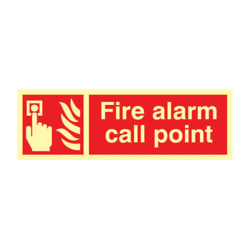 'Fire Alarm Call Point' Sign, 1.3mm Rigid Self Adhesive Photoluminescent (300mm x 100mm)