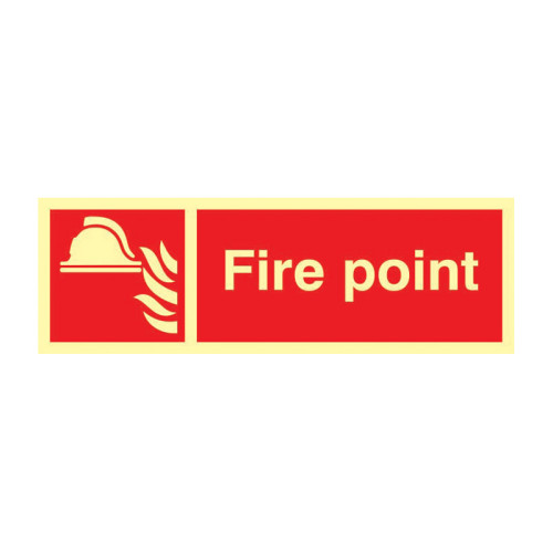 'Fire Point' Sign, 1.3mm Rigid Self Adhesive Photoluminescent (300mm x 100mm)