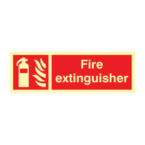 'Fire Extinguisher' Sign, 1.3mm Rigid Self Adhesive Photoluminescent (300mm x 100mm)