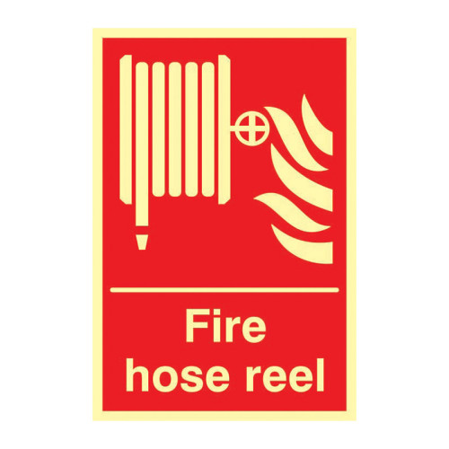 'Fire Hose Reel' Sign, 1.3mm Rigid Self Adhesive Photoluminescent (200mm x 300mm)