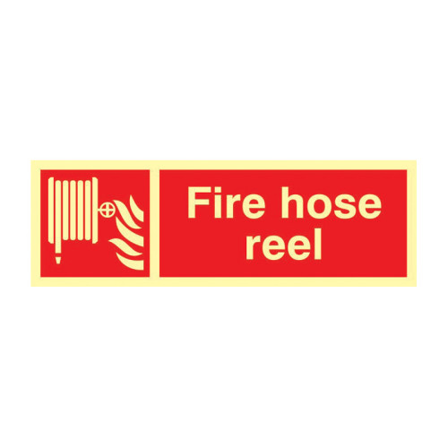 'Fire Hose Reel' Sign, 1.3mm Rigid Self Adhesive Photoluminescent (300mm x 100mm)