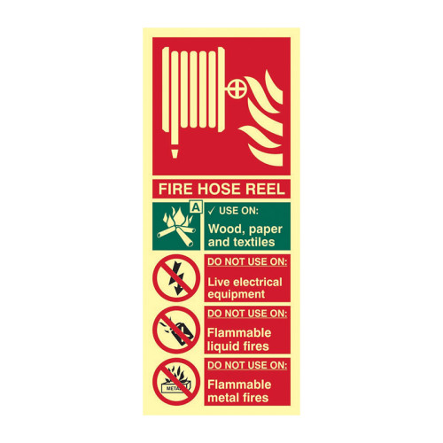 'Fire Hose Reel' Sign, 1.3mm Rigid Self Adhesive Photoluminescent (82mm x 202mm)