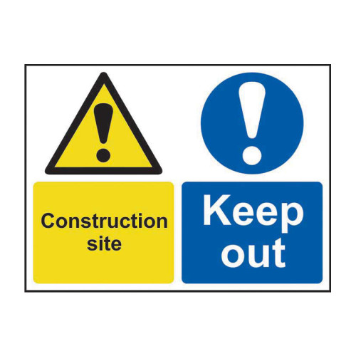 Construction Site Keep Out' Sign, Lightweight Corrugated Plastic (600mm x 450mm) Style B