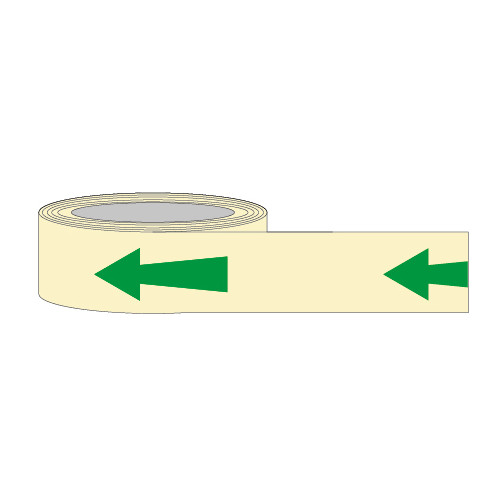 'Directional Arrow' Photoluminescent Tape, 1.3mm Rigid Self Adhesive Photoluminescent (40mm x 10m)