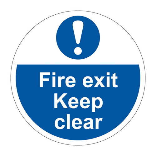 'Fire Exit Keep Clear' Floor Graphic, Anti-slip Laminated Floor Sign (400mm dia.)