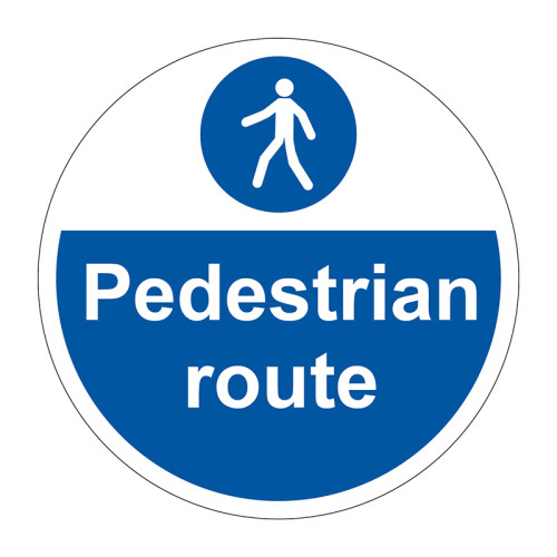 'Pedestrian Route' Floor Graphic, Anti-slip Laminated Floor Sign (400mm dia.)
