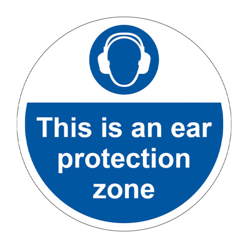 'This Is An Ear Protection Zone' Floor Graphic, Anti-slip Laminated Floor Sign (400mm dia.)