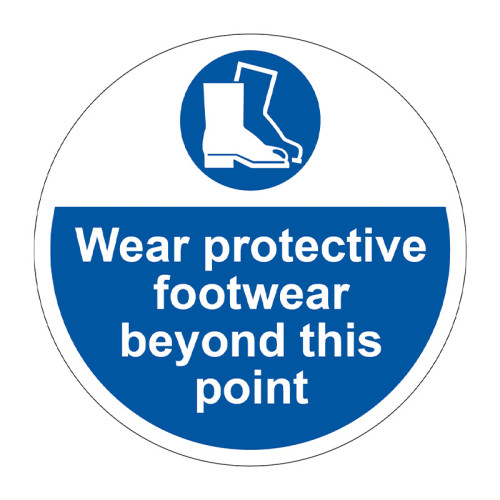 'Wear Protective Footwear Beyond This Point' Floor Graphic, Anti-slip Laminated Floor Sign (400mm dia.)