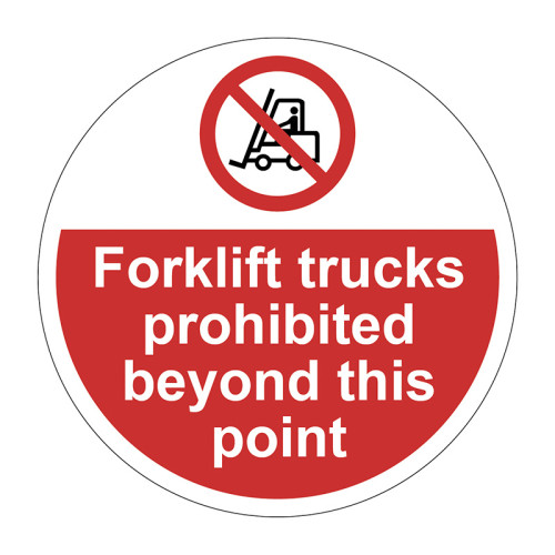 'Forklift Trucks Prohibited Beyond This Point' Floor Graphic, Anti-slip Laminated Floor Sign (400mm dia.)