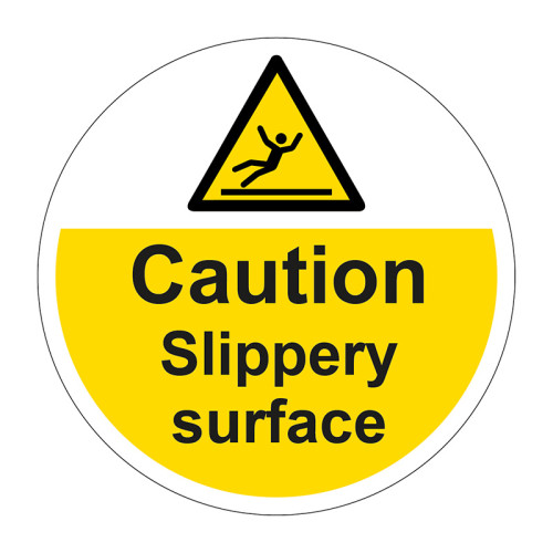 'Caution Slippery Surface' Floor Graphic, Anti-slip Laminated Floor Sign (400mm dia.)