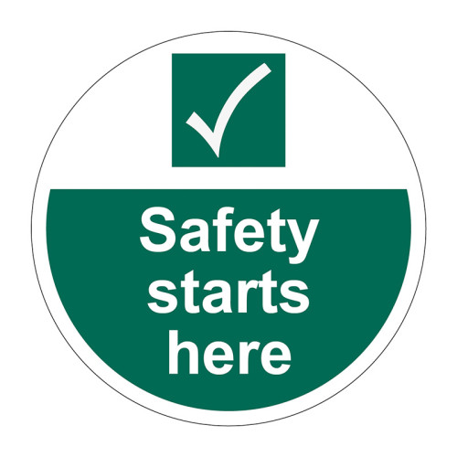 'Site Safety Starts Here' Floor Graphic, Anti-slip Laminated Floor Sign (400mm dia.)