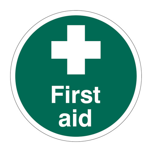 'First Aid' Floor Graphic, Anti-slip Laminated Floor Sign (400mm dia.)