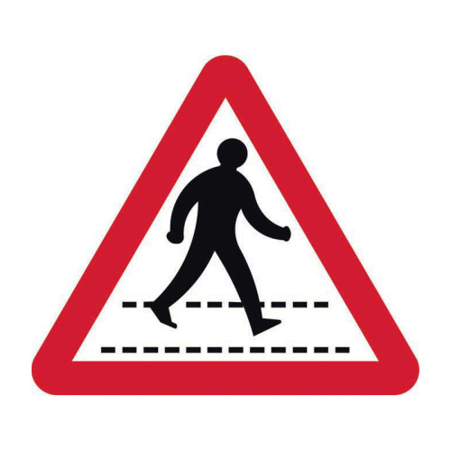 'Pedestrian Walkway Road' Sign, Aluminium Composite with channel (600mm tri.)