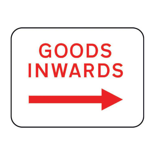 'Goods Inwards Arrow Right' Road Sign, Aluminium Composite with channel (600mm x 450mm)