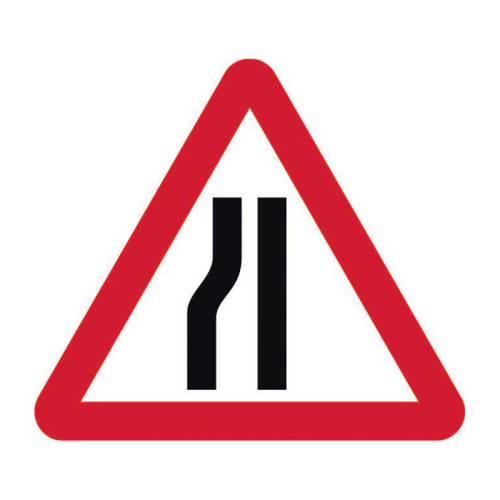 Road Narrows Left' Temporary Road Sign with Frame (750mm Triangle)