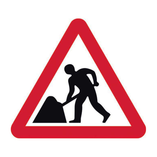 Men At Work' Temporary Road Sign with Frame, Zintec (750mm Triangle)