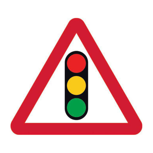 Traffic Lights' Temporary Road Sign with Frame, Zintec (600mm Triangle)