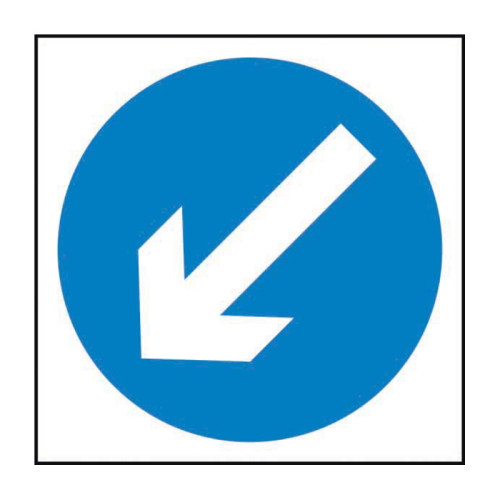 Arrow Down Left' Temporary Road Sign with Frame, Zintec (750mm x 750mm)