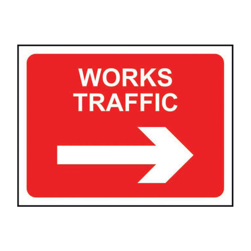 Works Traffic (Arrow Right)' Temporary Road Sign with Frame, Zintec (1050mm x 750mm)