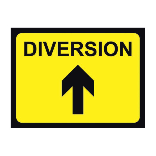 Diversion (Arrow Up)' Temporary Road Sign with Frame (600mm x 450mm)