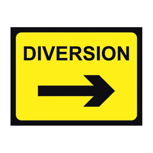 Diversion (Arrow Right)' Temporary Road Sign Only (600mm x 450mm)