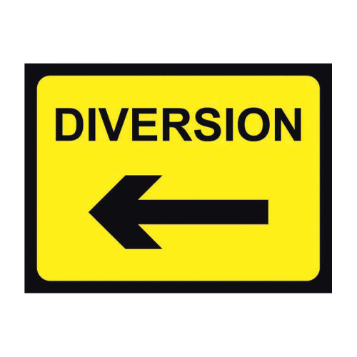 Diversion (Arrow Left)' Temporary Road Sign, Zintec (1050mm x 750mm)