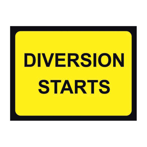 Diversion Starts' Temporary Road Sign with Frame, Zintec (1050mm x 750mm)