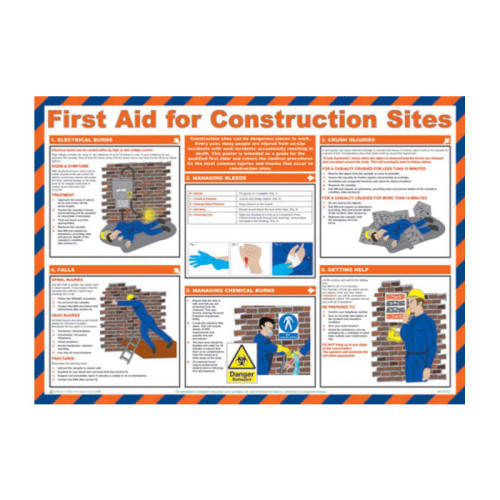'First Aid for Construction Sites' Sign, Laminated Paper, Safety Poster (590mm x 420mm)