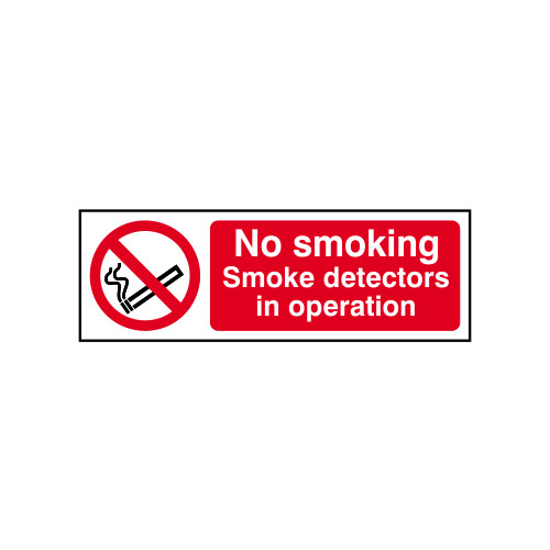 'No Smoking Smoke Detectors In Operation' Sign, Self-Adhesive Vinyl (300mm x 100mm)