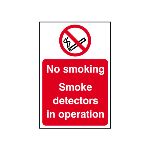 'No Smoking Smoke Detectors In Operation' Sign, Self-Adhesive Vinyl (200mm x 300mm)
