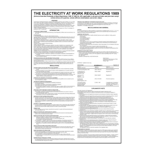 Safety Poster: Electricity at Work Regulations 1.2mm Recyclable PP (400 x 600mm)