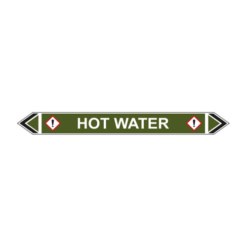 'Hot Water' Flow Marker, Self-Adhesive Polypropylene, 5 Pack (384mm x 40mm)