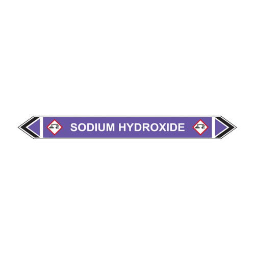 'Sodium Hydroxide' Flow Marker, Self-Adhesive Polypropylene, 5 Pack (384mm x 40mm)