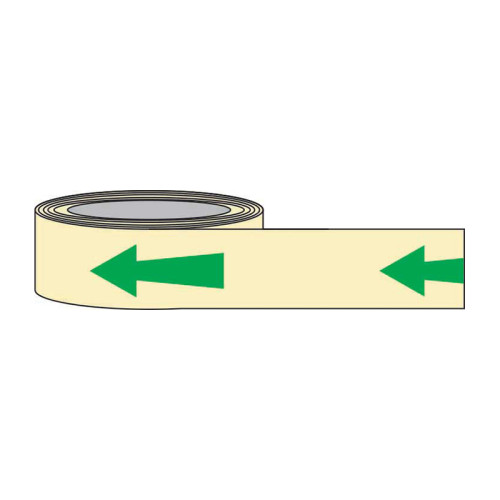 'Directional Arrow' Photoluminescent Tape, 1.3mm Rigid Self Adhesive Photoluminescent (80mm x 10m)