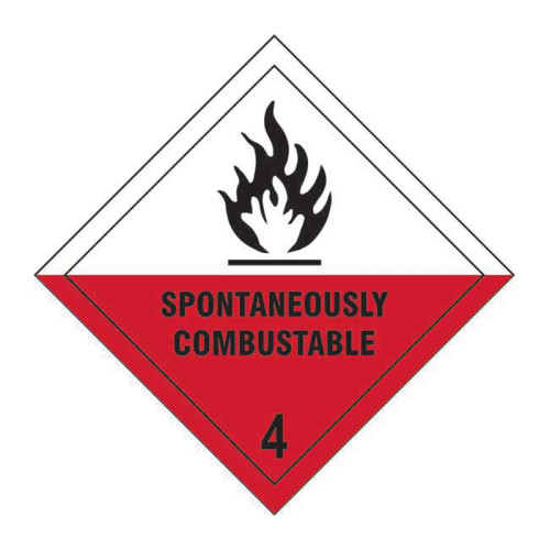'Spontaneously Combustible 4' Label, Self-Adhesive Vinyl, (200mm x 200mm)
